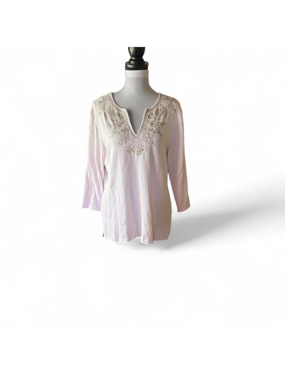 Gloria Vanderbilt White Embroidered Blouse, Size L